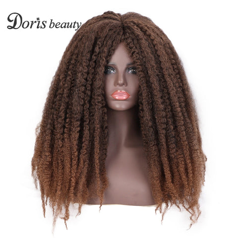 Doris beauty Synthetic Dreadlock Marley Braids Ombre Braiding Hair Wig for Women Afor Kinky Curly Wig Black Ombre Brown Wig