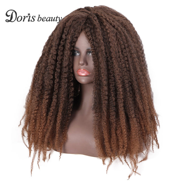 Doris beauty Synthetic Dreadlock Marley Braids Ombre Braiding Hair Wig for Women Afor Kinky Curly Wig Black Ombre Brown Wig