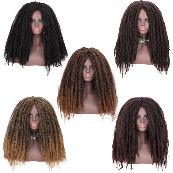 Doris beauty Synthetic Dreadlock Marley Braids Ombre Braiding Hair Wig for Women Afor Kinky Curly Wig Black Ombre Brown Wig