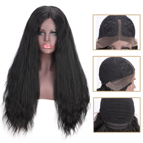 Doris beauty Synthetic Lace Front Wig for White Black Women Long Straight Black Wig Afro Natural Loose Wig  Heat Resistant