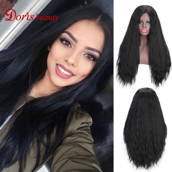 Doris beauty Synthetic Lace Front Wig for White Black Women Long Straight Black Wig Afro Natural Loose Wig  Heat Resistant