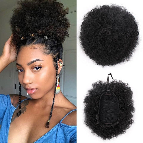 Doris beauty Synthetic Puff Afro Short Kinky Curly Chignon Hair Bun Drawstring Ponytail Wrap Hairpiece Fake Hair Extensions