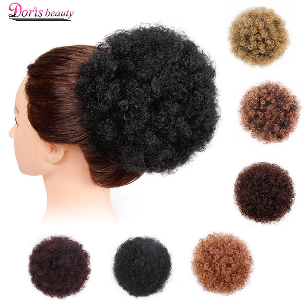 Doris beauty Synthetic Puff Afro Short Kinky Curly Chignon Hair Bun Drawstring Ponytail Wrap Hairpiece Fake Hair Extensions