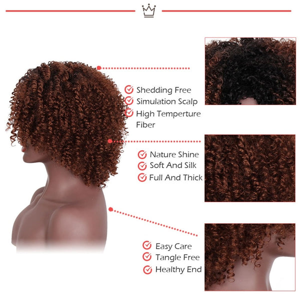 Doris beauty Synthetic Short Afro Kinky Curly Wigs for Black Women Ombre Black Brown Grey Natural African American