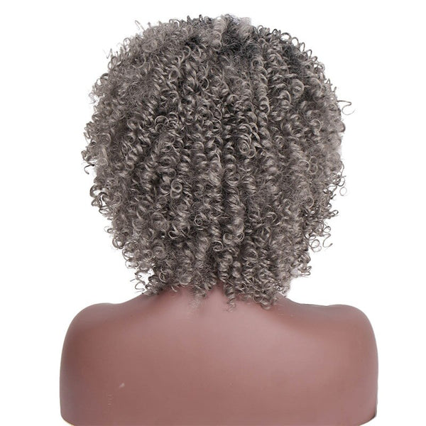 Doris beauty Synthetic Short Afro Kinky Curly Wigs for Black Women Ombre Black Brown Grey Natural African American