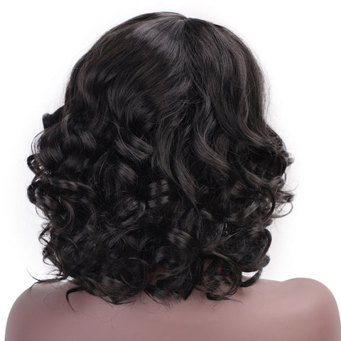 Doris beauty Synthetic Short Wigs for Women with Bangs Black Wavy Red Natural African American Cosplay Heat Resistant