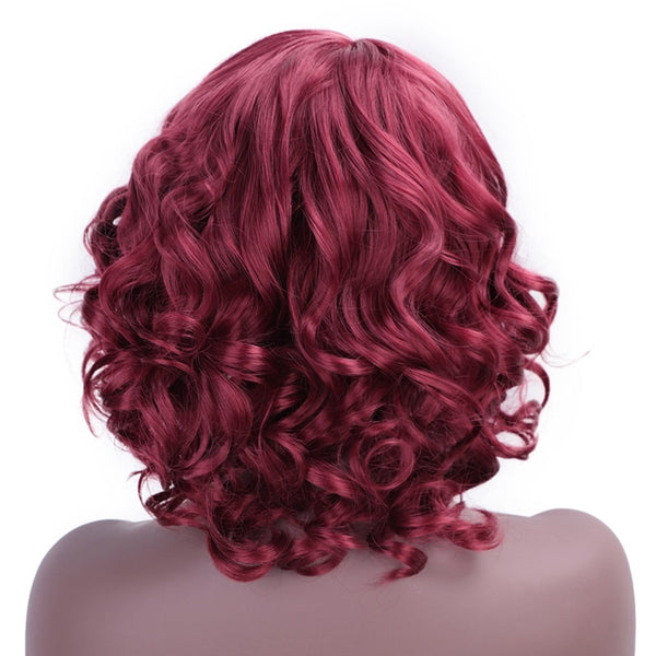 Doris beauty Synthetic Short Wigs for Women with Bangs Black Wavy Red Natural African American Cosplay Heat Resistant