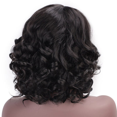 Doris beauty Synthetic Short Wigs for Women with Bangs Black Wavy Red Natural African American Cosplay Heat Resistant
