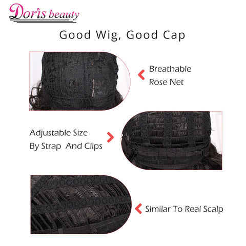 Doris beauty Synthetic Short Wigs for Women with Bangs Black Wavy Red Natural African American Cosplay Heat Resistant
