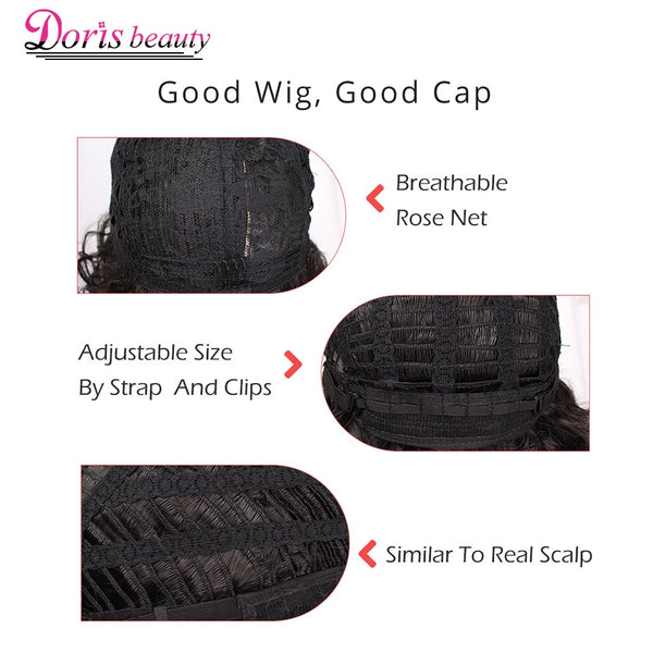 Doris beauty Synthetic Short Wigs for Women with Bangs Black Wavy Red Natural African American Cosplay Heat Resistant