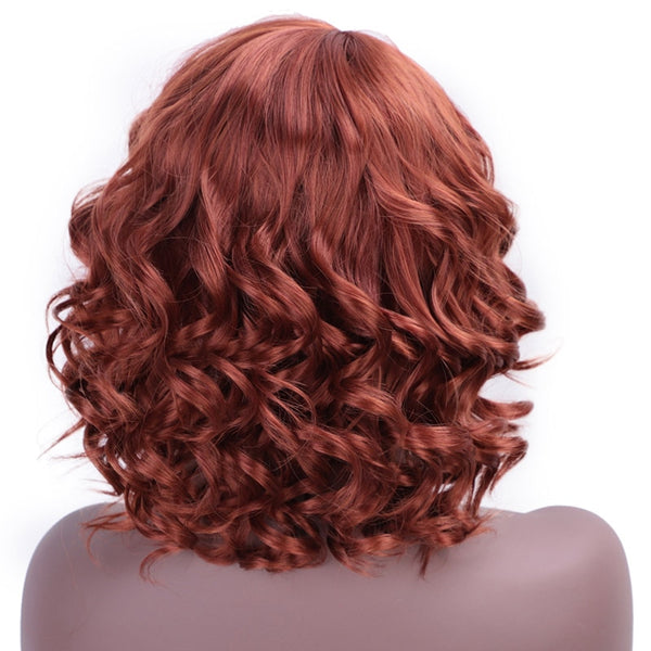 Doris beauty Synthetic Short Wigs for Women with Bangs Black Wavy Red Natural African American Cosplay Heat Resistant