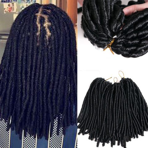 Qp hairDreadlock Braids Synthetic Black Faux Locs 14inch 70g/pack Crochet Braiding Hair Extension Afro Hairstyles For Women Black