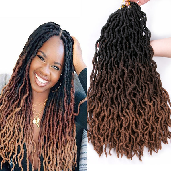 Qp hairFaux Locs Synthetic Crochet Hair Curly Dreadlocks 20 Inch 24 Roots/Pcs,Locs Twist Ombre Braiding Hair Extensions Black,Brown