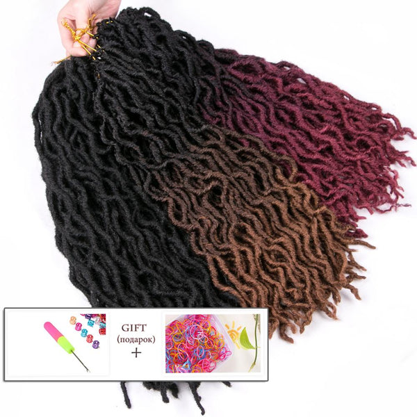 Qp hairFaux Locs Synthetic Crochet Hair Curly Dreadlocks 20 Inch 24 Roots/Pcs,Locs Twist Ombre Braiding Hair Extensions Black,Brown