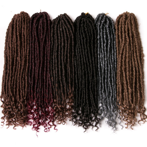 Qp hairFocs Locs Curly Synthetic Hair Crochet Faux Braids Hair Extensions 18 Inch 20 Strands/pcs Dreads Hairstyle Ombre Crochet Braids