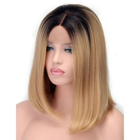 Qp Hair Black To Blond Ombre Lace Front Wig For Black Women African American Short Synthetic Wigs Heat Resistant Bob Wig