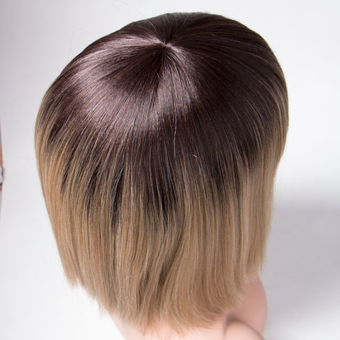 Kanekalon Synthetic Hair Wigs Yaki Straight Blonde Wig Bangs Short Bob Wigs
