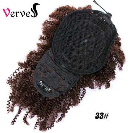 Qp hairHigh Puff Afro Kinky Curly Synthetic Ponytail with Bangs Ponytail Hair Extension Drawstring Short Afro Pony Tail Clip in