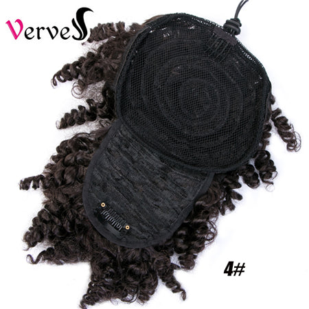 Qp hairHigh Puff Afro Kinky Curly Synthetic Ponytail with Bangs Ponytail Hair Extension Drawstring Short Afro Pony Tail Clip in