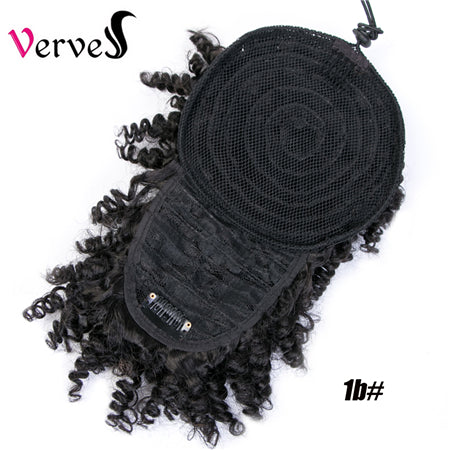 Qp hairHigh Puff Afro Kinky Curly Synthetic Ponytail with Bangs Ponytail Hair Extension Drawstring Short Afro Pony Tail Clip in
