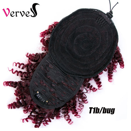 Qp hairHigh Puff Afro Kinky Curly Synthetic Ponytail with Bangs Ponytail Hair Extension Drawstring Short Afro Pony Tail Clip in