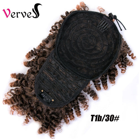 Qp hairHigh Puff Afro Kinky Curly Synthetic Ponytail with Bangs Ponytail Hair Extension Drawstring Short Afro Pony Tail Clip in