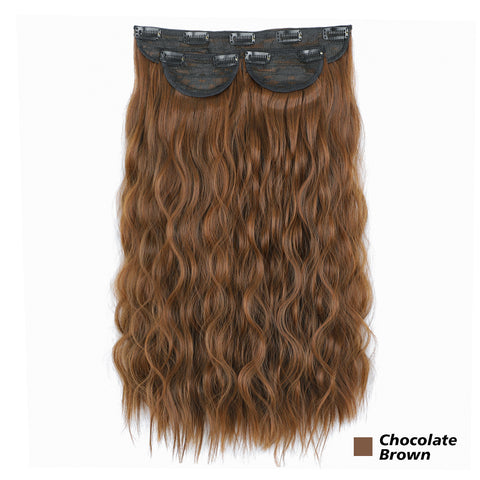 Qp hairMONIXI 3Pcs/Set Synthetic Hair Extensions Long Wavy Clip In Hair Extensions Natural black Dark Brown Heat Resistant Hair