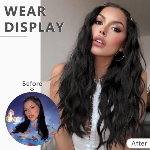 Qp hairMONIXI 3Pcs/Set Synthetic Hair Extensions Long Wavy Clip In Hair Extensions Natural black Dark Brown Heat Resistant Hair