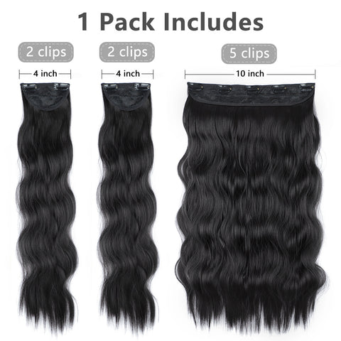 Qp hairMONIXI 3Pcs/Set Synthetic Hair Extensions Long Wavy Clip In Hair Extensions Natural black Dark Brown Heat Resistant Hair