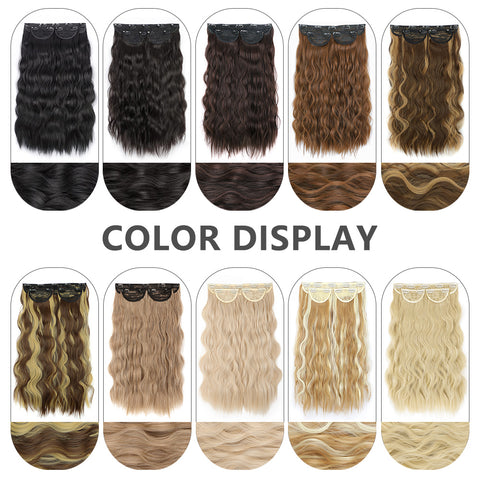 Qp hairMONIXI 3Pcs/Set Synthetic Hair Extensions Long Wavy Clip In Hair Extensions Natural black Dark Brown Heat Resistant Hair