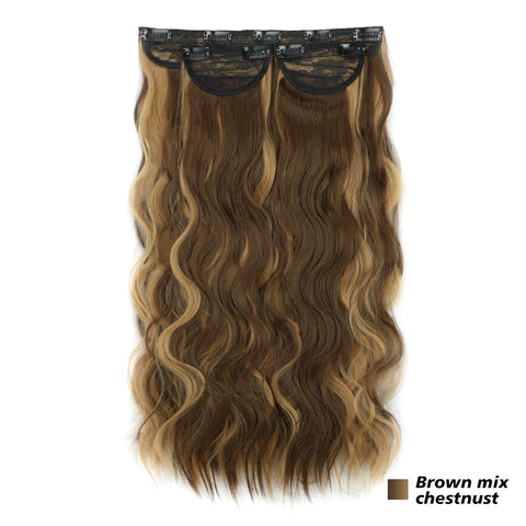 Qp hairMONIXI 3Pcs/Set Synthetic Hair Extensions Long Wavy Clip In Hair Extensions Natural black Dark Brown Heat Resistant Hair