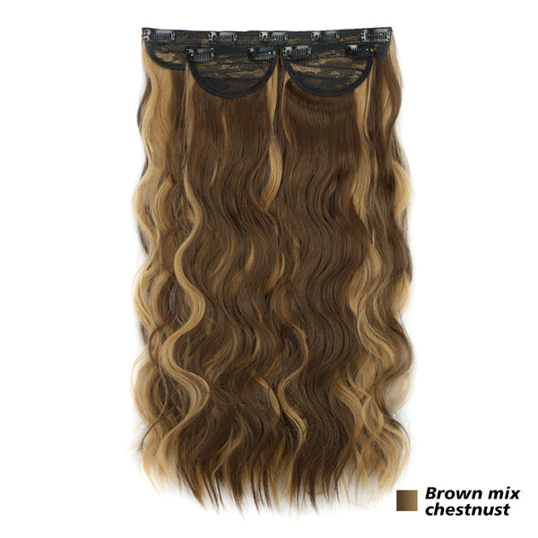 Qp hairMONIXI 3Pcs/Set Synthetic Hair Extensions Long Wavy Clip In Hair Extensions Natural black Dark Brown Heat Resistant Hair