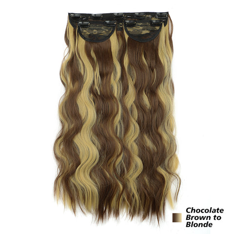 Qp hairMONIXI 3Pcs/Set Synthetic Hair Extensions Long Wavy Clip In Hair Extensions Natural black Dark Brown Heat Resistant Hair