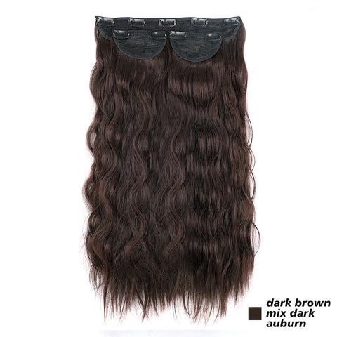 Qp hairMONIXI 3Pcs/Set Synthetic Hair Extensions Long Wavy Clip In Hair Extensions Natural black Dark Brown Heat Resistant Hair