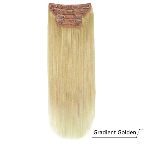 Qp hairMONIXI 4Pcs/Set 20&quot; Synthetic Hairpiece  Long Straight Hair Extensions Clips in High Temperature Fiber Black Brown Hairpiece