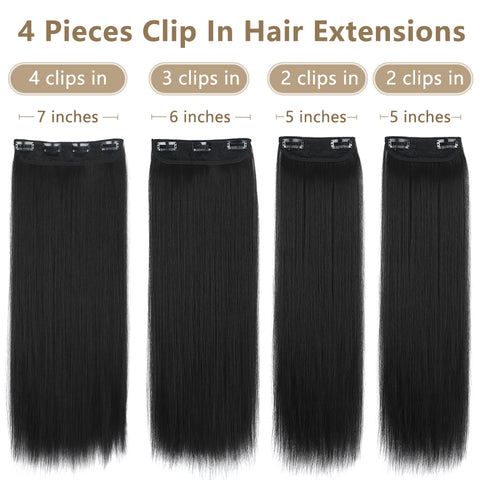 Qp hairMONIXI 4Pcs/Set 20&quot; Synthetic Hairpiece  Long Straight Hair Extensions Clips in High Temperature Fiber Black Brown Hairpiece