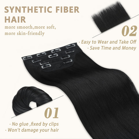 Qp hairMONIXI 4Pcs/Set 20&quot; Synthetic Hairpiece  Long Straight Hair Extensions Clips in High Temperature Fiber Black Brown Hairpiece