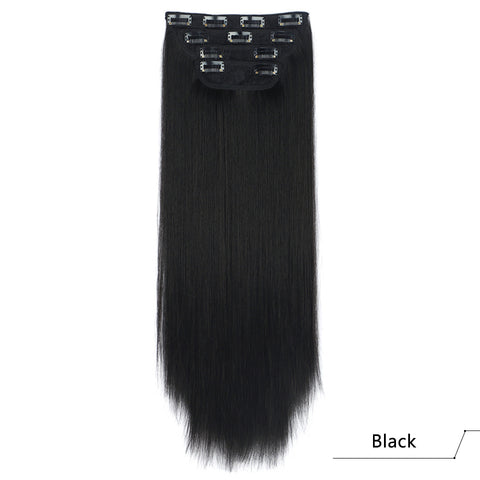 Qp hairMONIXI 4Pcs/Set 20&quot; Synthetic Hairpiece  Long Straight Hair Extensions Clips in High Temperature Fiber Black Brown Hairpiece