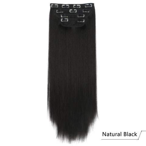 Qp hairMONIXI 4Pcs/Set 20&quot; Synthetic Hairpiece  Long Straight Hair Extensions Clips in High Temperature Fiber Black Brown Hairpiece