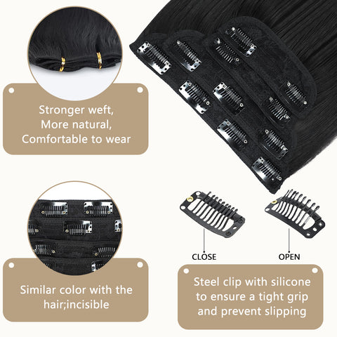 Qp hairMONIXI 4Pcs/Set 20&quot; Synthetic Hairpiece  Long Straight Hair Extensions Clips in High Temperature Fiber Black Brown Hairpiece