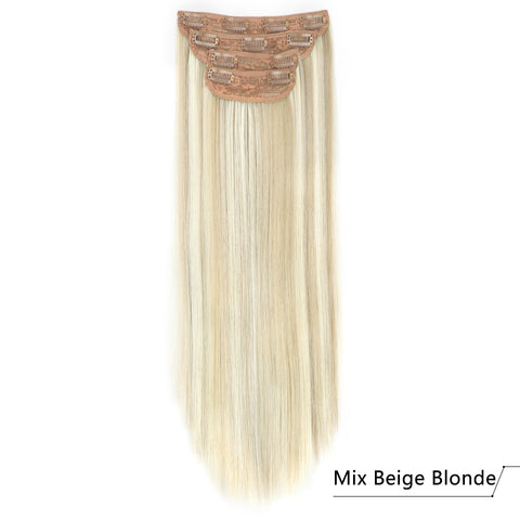 Qp hairMONIXI 4Pcs/Set 20&quot; Synthetic Hairpiece  Long Straight Hair Extensions Clips in High Temperature Fiber Black Brown Hairpiece