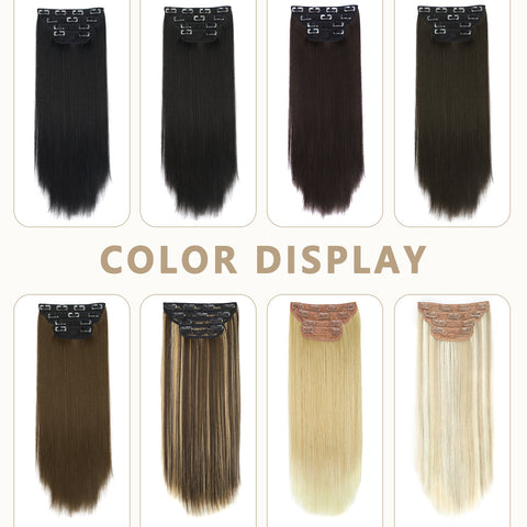 Qp hairMONIXI 4Pcs/Set 20&quot; Synthetic Hairpiece  Long Straight Hair Extensions Clips in High Temperature Fiber Black Brown Hairpiece