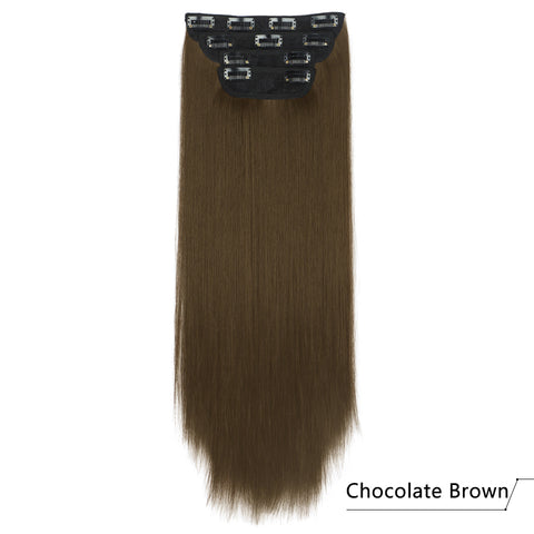 Qp hairMONIXI 4Pcs/Set 20&quot; Synthetic Hairpiece  Long Straight Hair Extensions Clips in High Temperature Fiber Black Brown Hairpiece