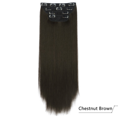 Qp hairMONIXI 4Pcs/Set 20&quot; Synthetic Hairpiece  Long Straight Hair Extensions Clips in High Temperature Fiber Black Brown Hairpiece