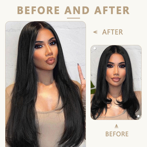 Qp hairMONIXI 4Pcs/Set 20&quot; Synthetic Hairpiece  Long Straight Hair Extensions Clips in High Temperature Fiber Black Brown Hairpiece