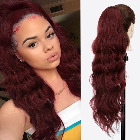 Qp hairMONIXI Long Blonde Synthetic Ponytail Body Wavy Drawstring Ponytail for Women Black Brown Ponytail Hair Clip In Extensions