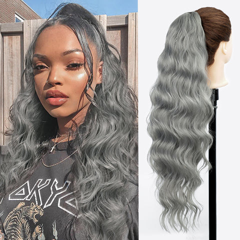 Qp hairMONIXI Long Blonde Synthetic Ponytail Body Wavy Drawstring Ponytail for Women Black Brown Ponytail Hair Clip In Extensions