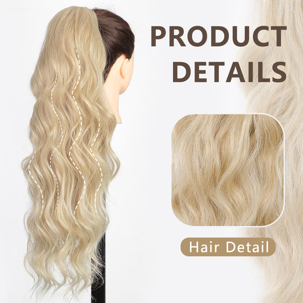 Qp hairMONIXI Long Blonde Synthetic Ponytail Body Wavy Drawstring Ponytail for Women Black Brown Ponytail Hair Clip In Extensions