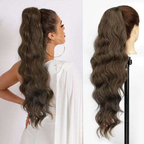 Qp hairMONIXI Long Blonde Synthetic Ponytail Body Wavy Drawstring Ponytail for Women Black Brown Ponytail Hair Clip In Extensions