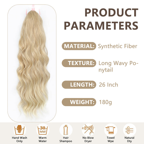 Qp hairMONIXI Long Blonde Synthetic Ponytail Body Wavy Drawstring Ponytail for Women Black Brown Ponytail Hair Clip In Extensions